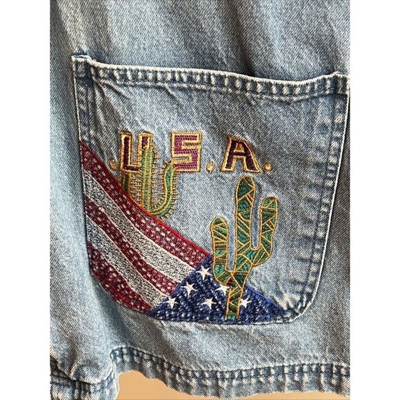 Passion-I Denim Jacket 2X Zip Arizona Grand Canyon State Embroidered Pockets USA - Picture 3 of 12